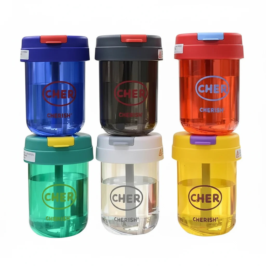 CHERISH Series Mini Plastic Water Cups with Straws - 300ml Cosmia.pk