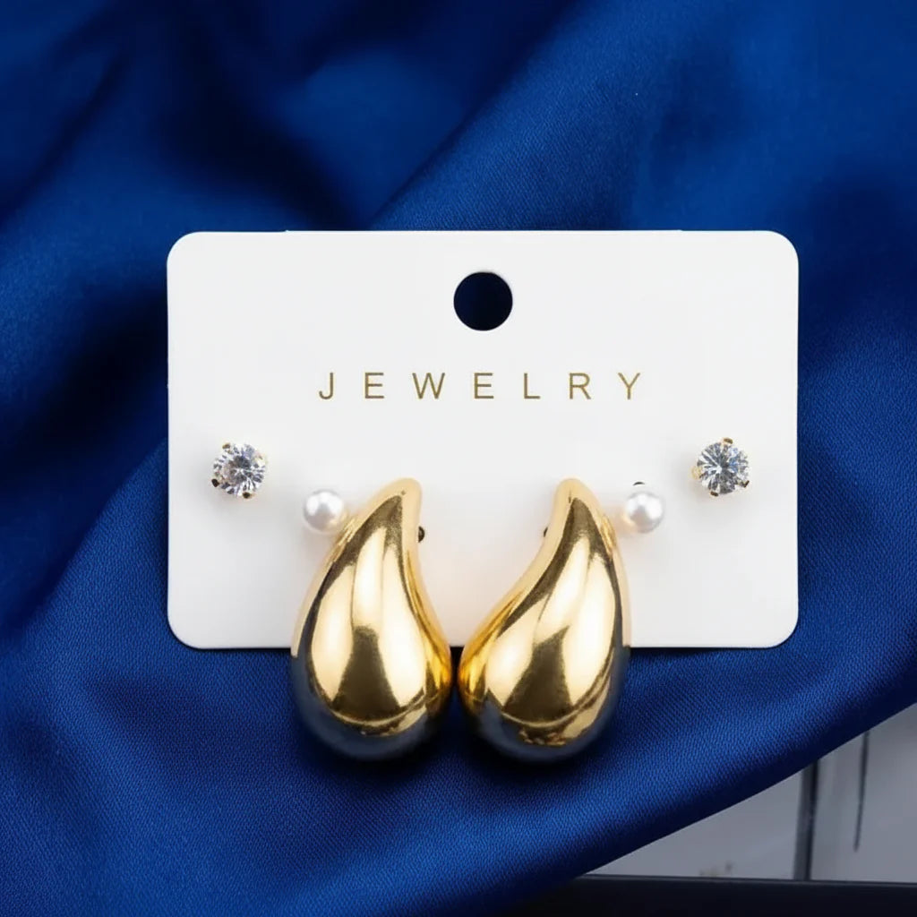 Gold-Plated Chunky Teardrop Earrings Cosmia.pk