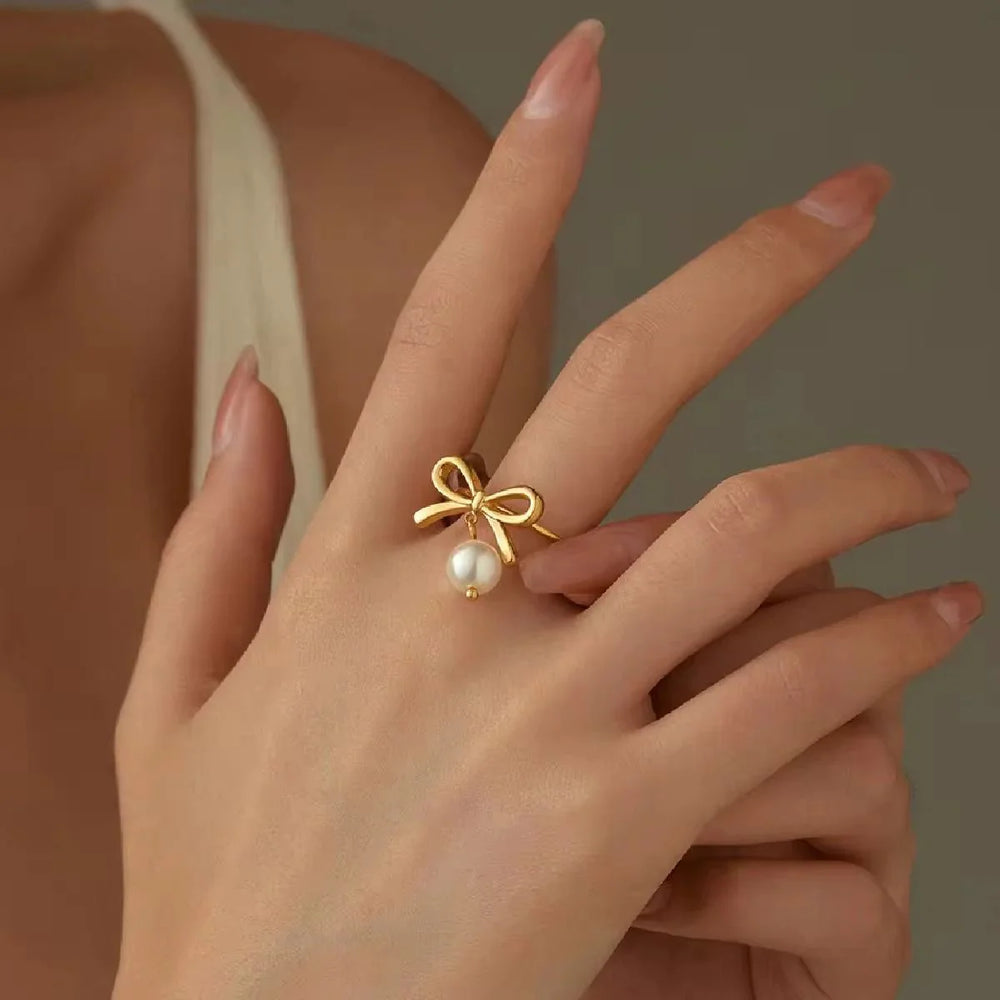 Forever Bow pearl charm RING Cosmia