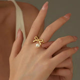 Forever Bow pearl charm RING