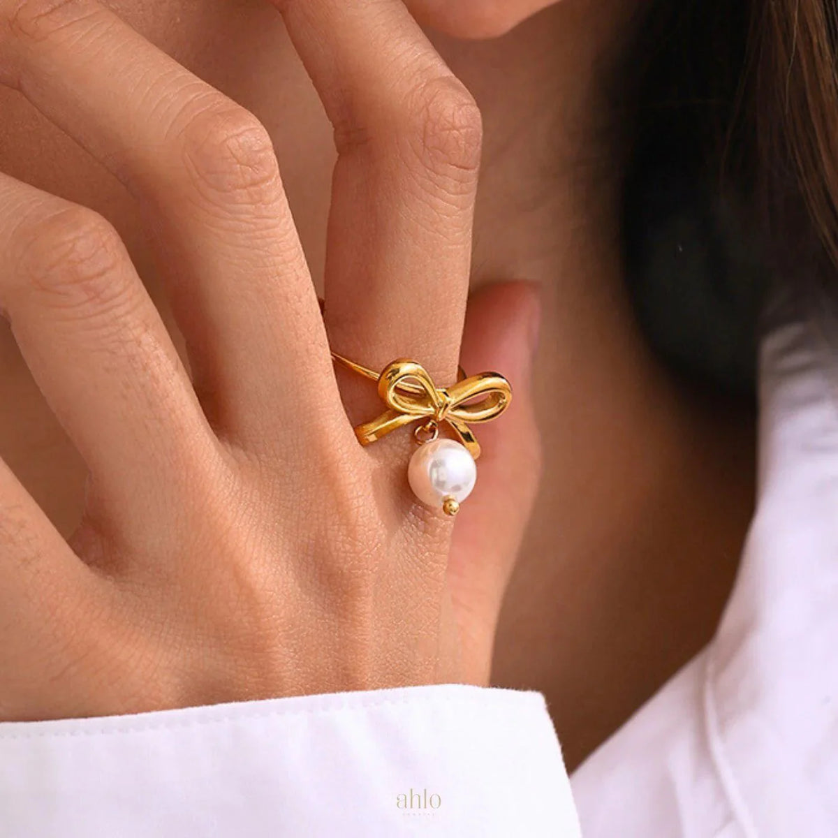 Forever Bow pearl charm RING Cosmia
