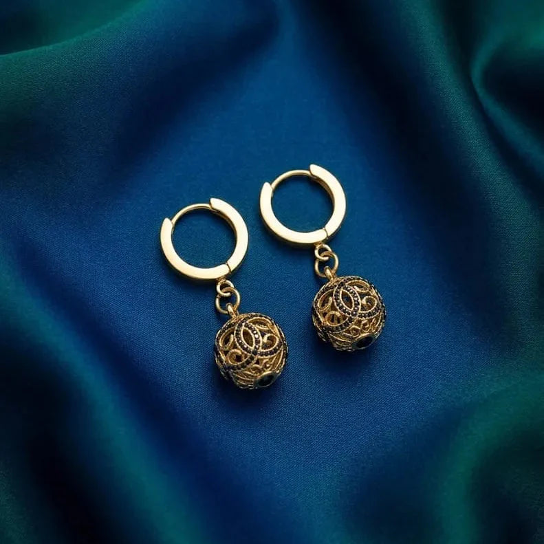Golden Filigree Ball Dangle Earrings Cosmia.pk