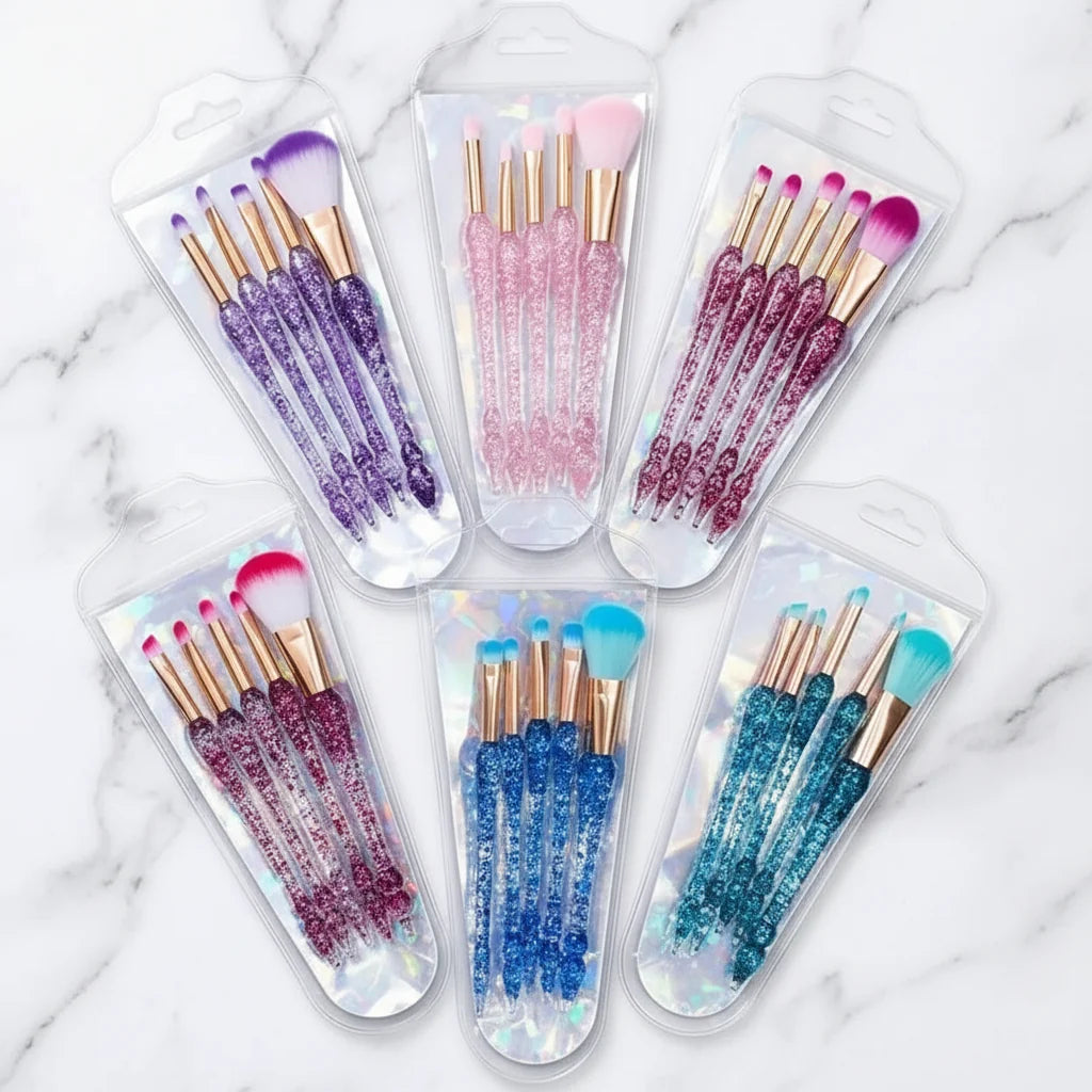 Glitter Mermaid Tail Handle Makeup Brush Set - 5pcs Each Cosmia.pk