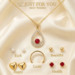 Gold-Plated Ruby & Crystal Jewellery Set Cosmia.pk
