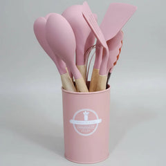 Silicone Kitchenware with Wooden Handle – 12 Pcs Set Cosmia.pk
