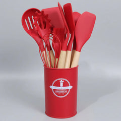 Silicone Kitchenware with Wooden Handle – 12 Pcs Set Cosmia.pk