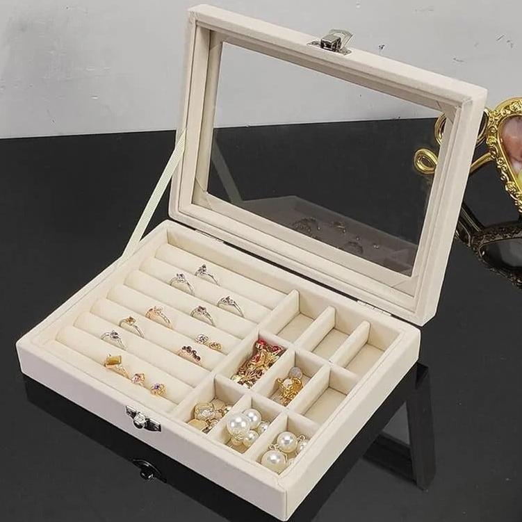 Velvet Glass Ring Earring Jewelry Display Organizer Box Cosmia