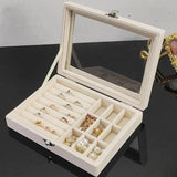 Velvet Glass Ring Earring Jewelry Display Organizer Box
