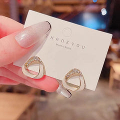 Golden Triangle Enamel Rhinestone Stud Earrings - Each Cosmia.pk