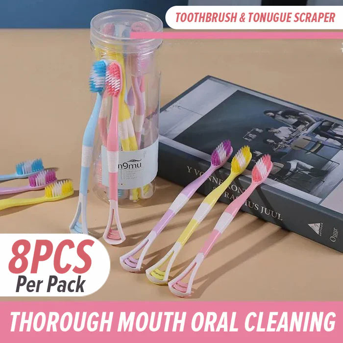 2in1 Toothbrush With Tongue Cleaner - 8 Pcs Cosmia.pk