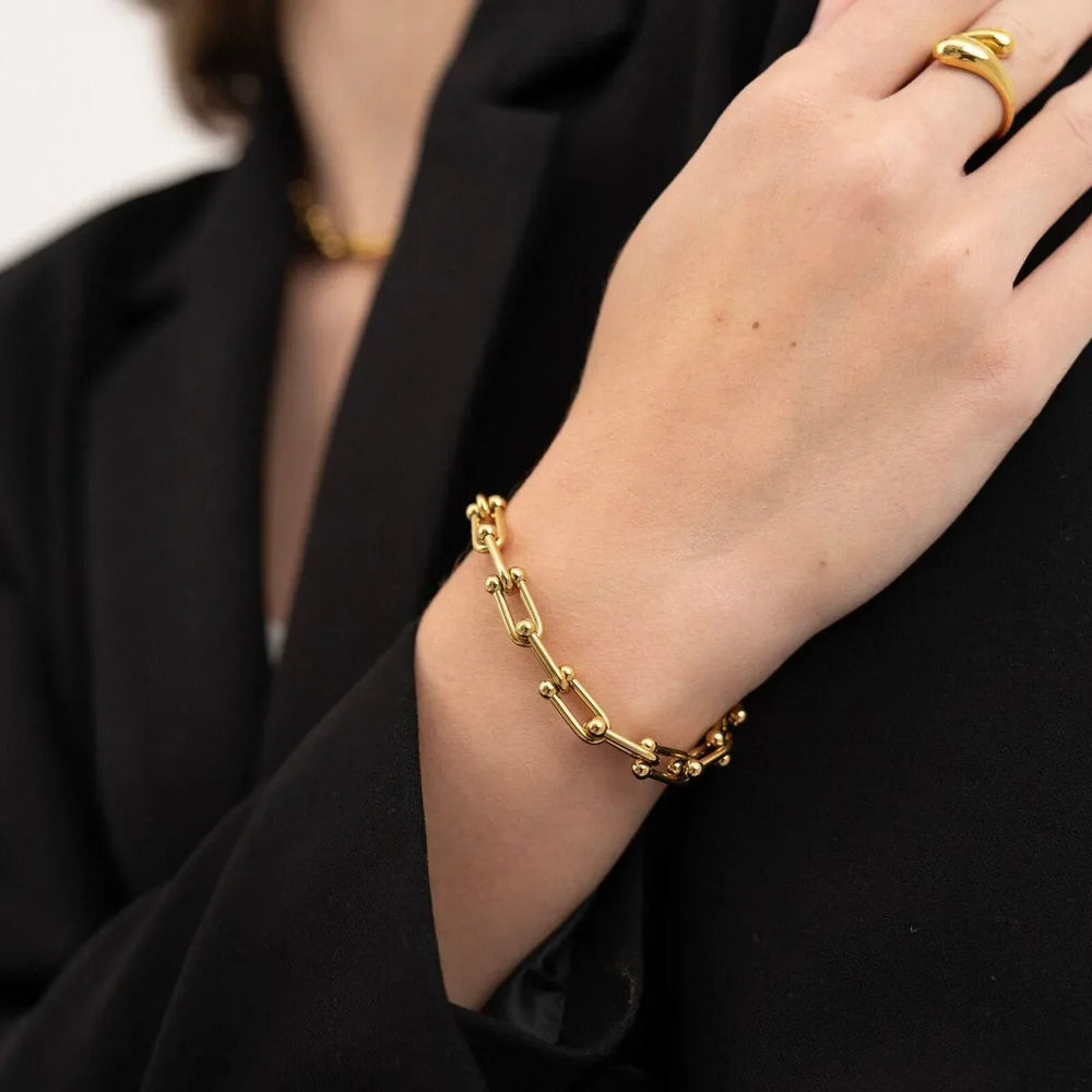 Yellow Gold Hard Wear Medium Link Stainless Bracelet Cosmia