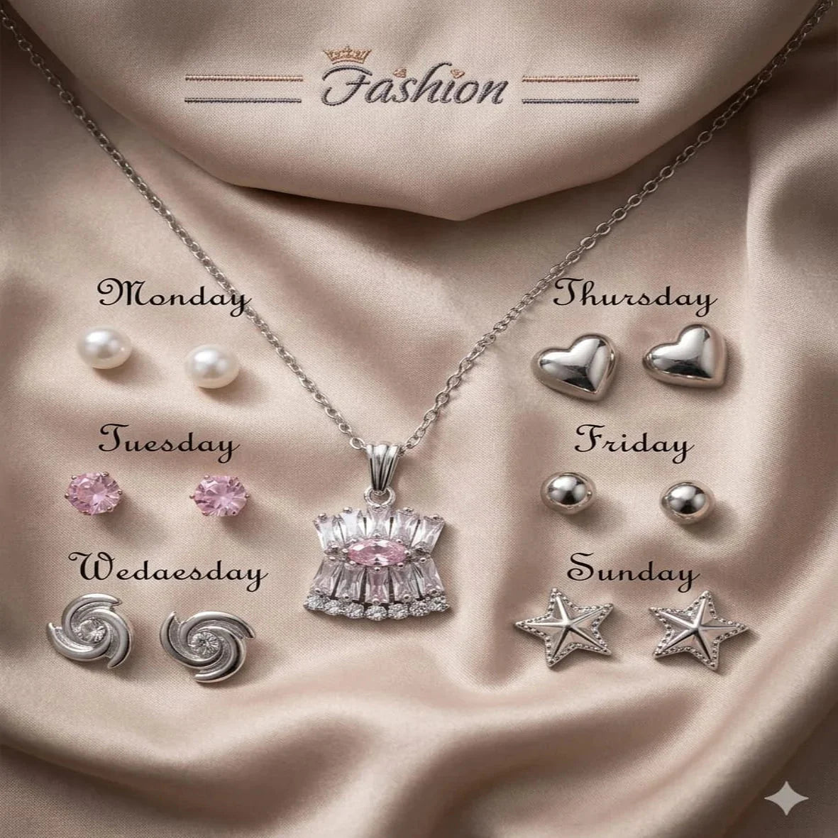 Seven Days of the Week jewelry gift set with necklace and matching Fashion