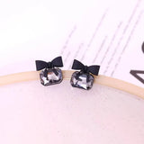 Elegant Black Crystal  Bow Knot Stud Earrings