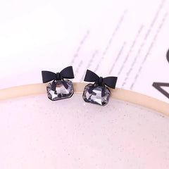 Elegant Black Crystal  Bow Knot Stud Earrings Cosmia