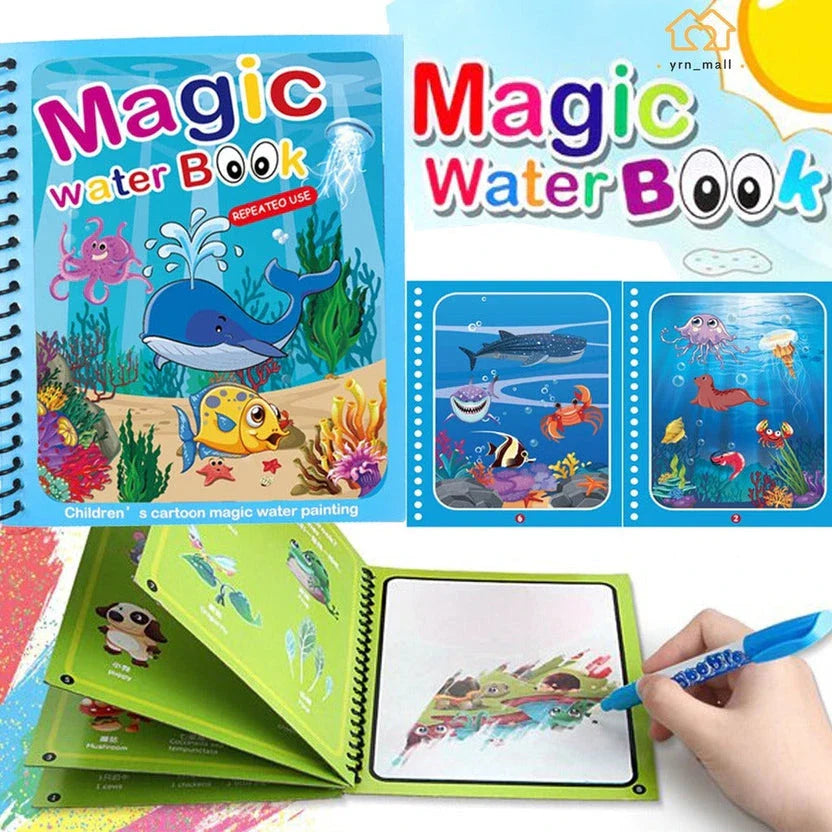 Magic Water Drawing Book, Reusable Coloring Book with Water Pen Cosmia.pk