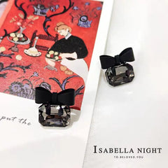 Elegant Black Crystal  Bow Knot Stud Earrings Cosmia