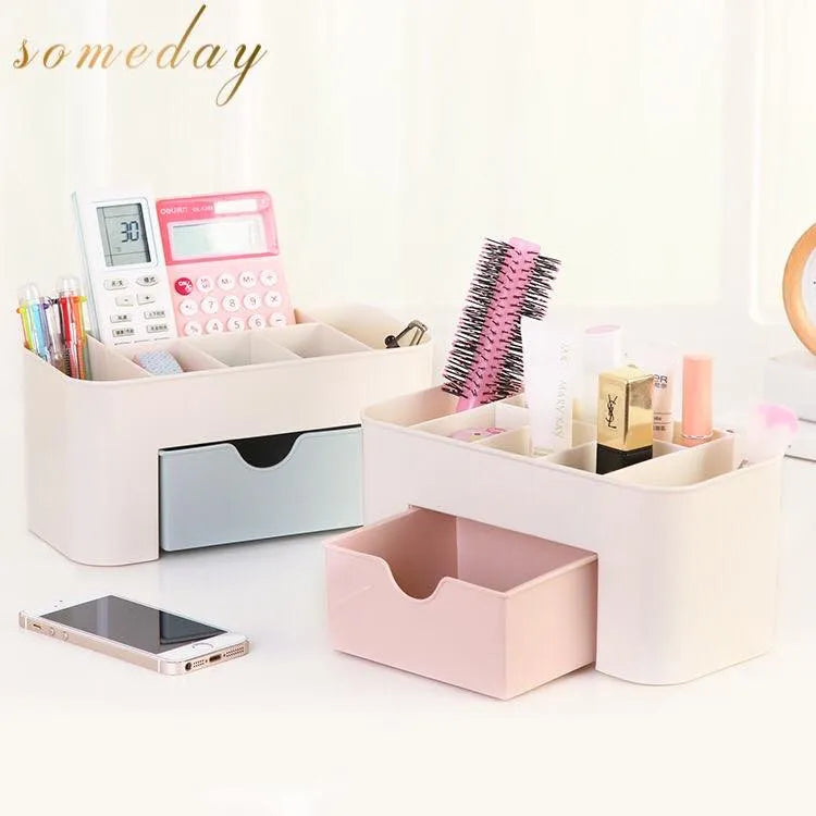 Cosmetic Makeup Organizers 7 Compartments with 1 Drawer Storage Box Cosmia