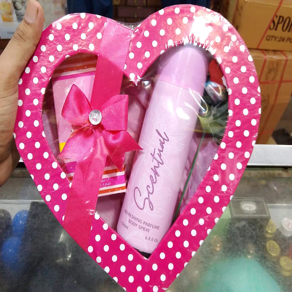 Heart Shape Gift Pack 2 Pcs Perfume 35ml + 200ml Body Spray Set Cosmia.pk