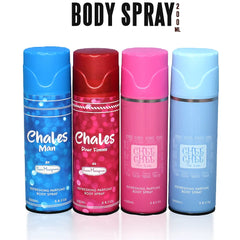 TEZN Body Spray - 4 Pcs - Each 200ml - Chales Man, Chales Pour Femme, Pink Femme and Blew Man TEZN