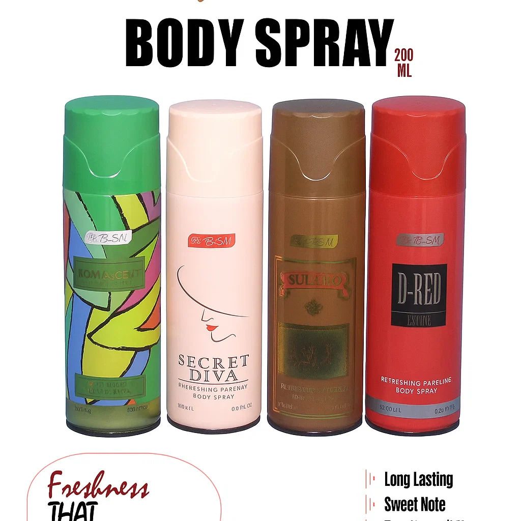TEZN Body Spray – 4 Pcs Set - Romascent, Secret Diva, Sugaro, and D-Red Desire TEZN