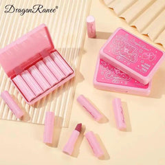 6 Pcs DroganRanee Honey Peach Matte Lipstick Set Dragon Ranee