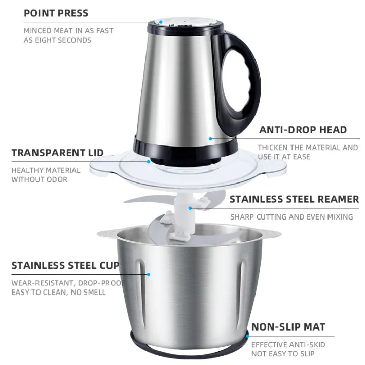 Silver Crest Stainless Steel Meat Chopper Machine Electric 4Blades Silver Crest