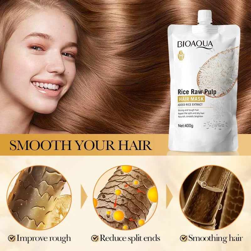Bioaqua Rice Pulp Hair Mask Smooth - 400g Bioaqua