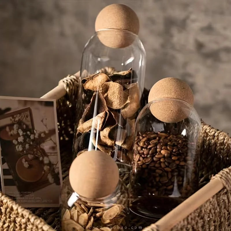 Cork Ball Glass Storage Tank Sealed Transparent Jars Pack of 3 Cosmia.pk