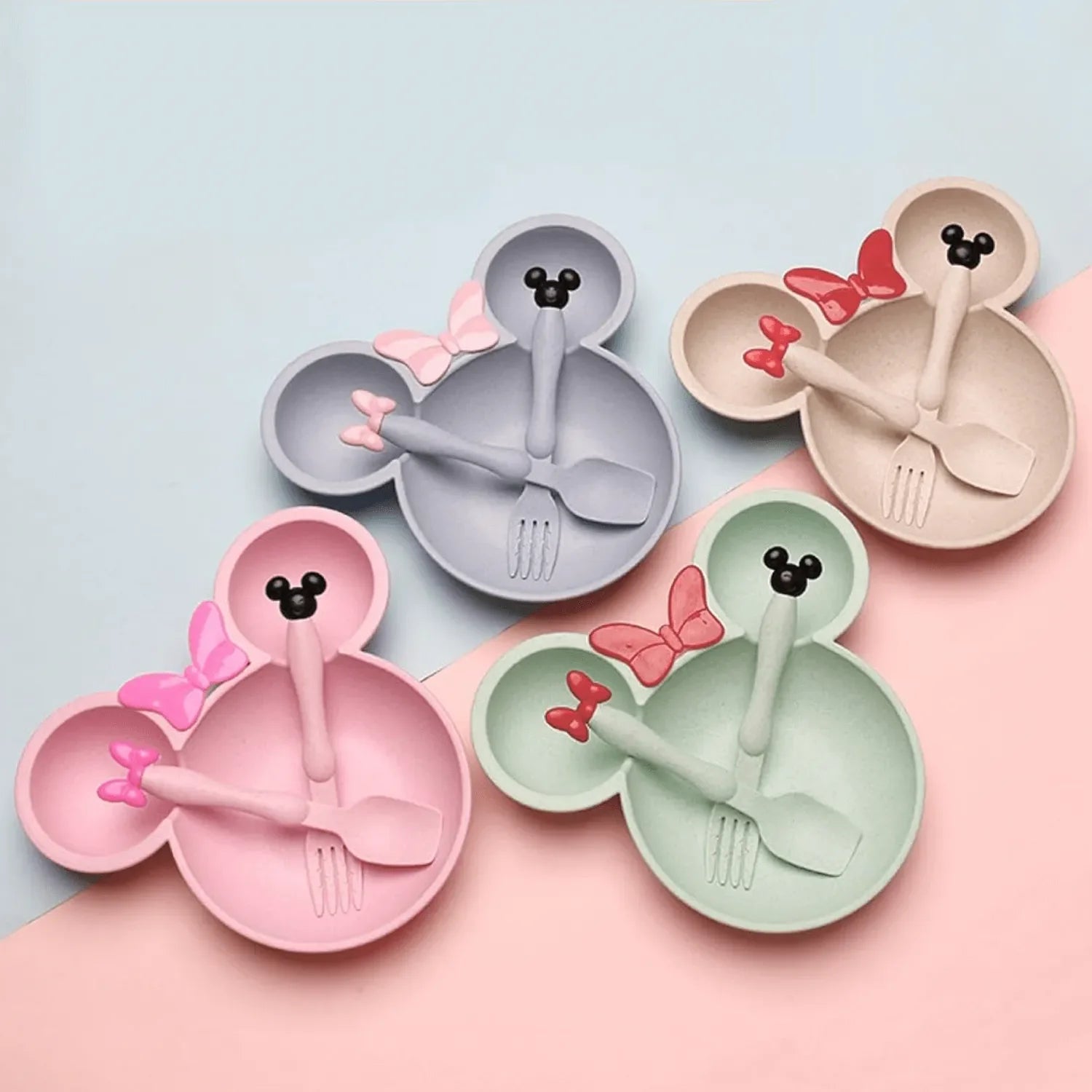 Mickey Shape Wheat Straw Plate Bowl Baby Training Set for Kids Cosmia.pk
