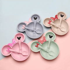 Mickey Shape Wheat Straw Plate Bowl Baby Training Set for Kids Cosmia.pk