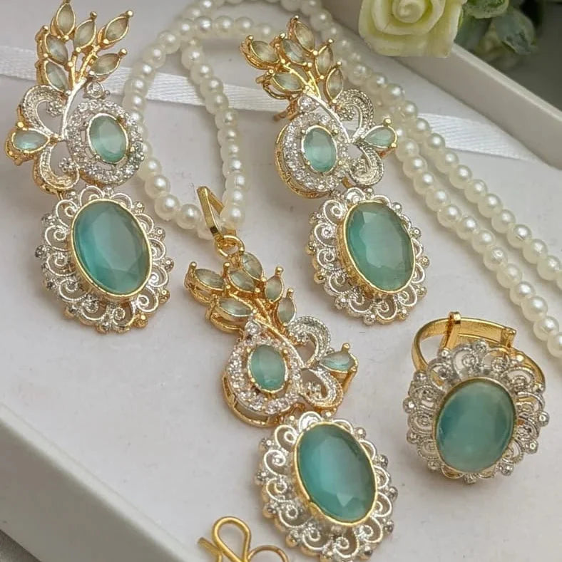 Zircon Combo Party Set – High Quality Oval Shape Jewellery Cosmia.pk