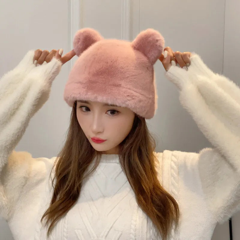 Bear Fur Woolen Cap (Random Colour) Cosmia.pk