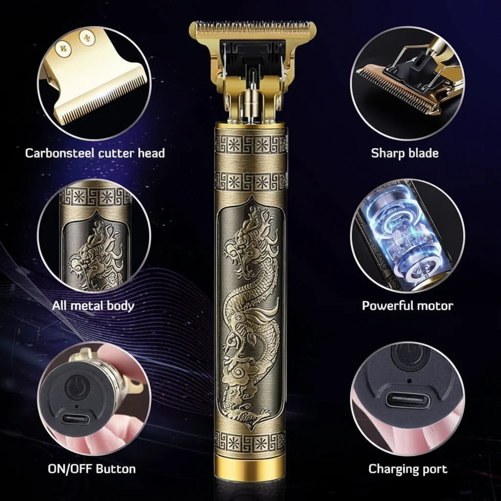 T9 Vintage Dragon Engraved Hair Trimmer - Each Daling