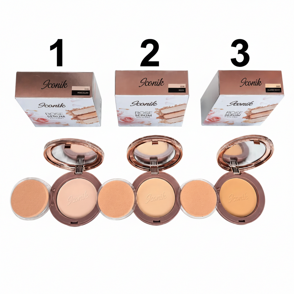 Iconik Rose Serum Matte Powder Foundation Compact Iconik