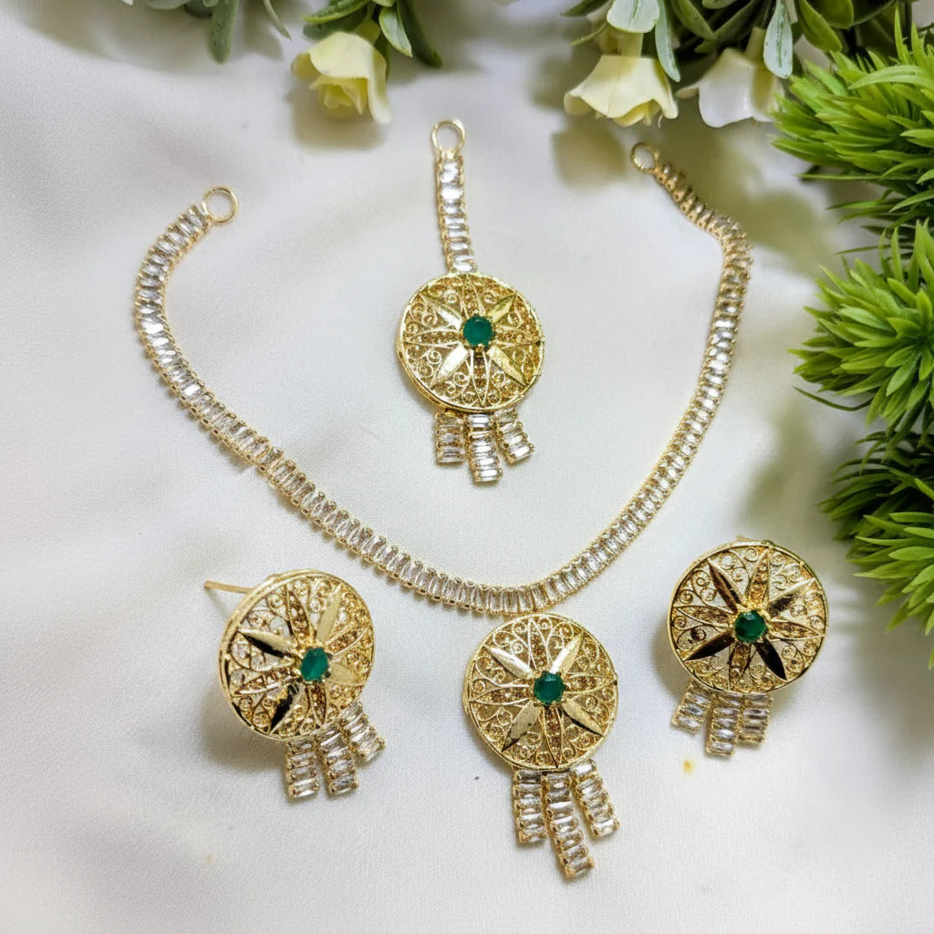 Zircon Round Shape Necklace Set – Elegant AD Jewelry Cosmia