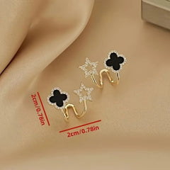 Elegant & Cute Black Four Leaf Flower Stud Earring Cosmia.pk