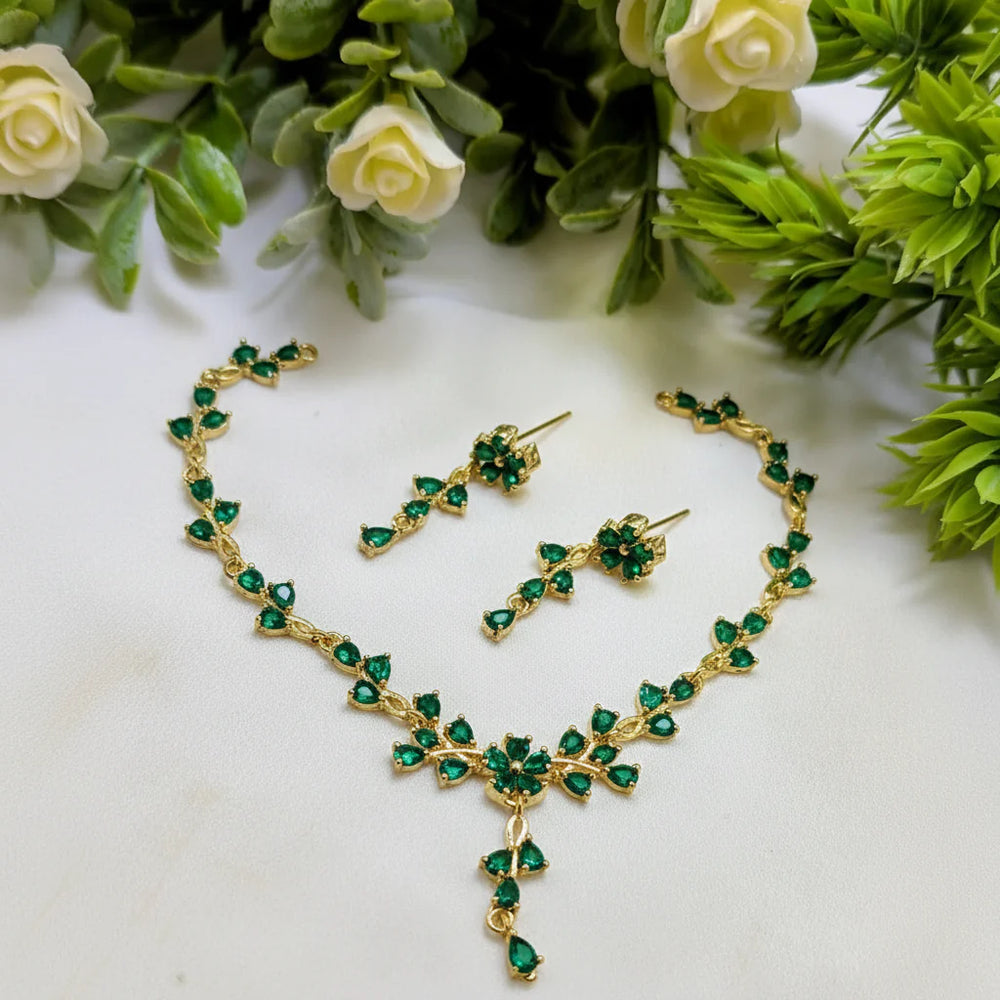 Zircon Necklace & Earring Set – AD Jewelry Collection in Gold Finish Cosmia