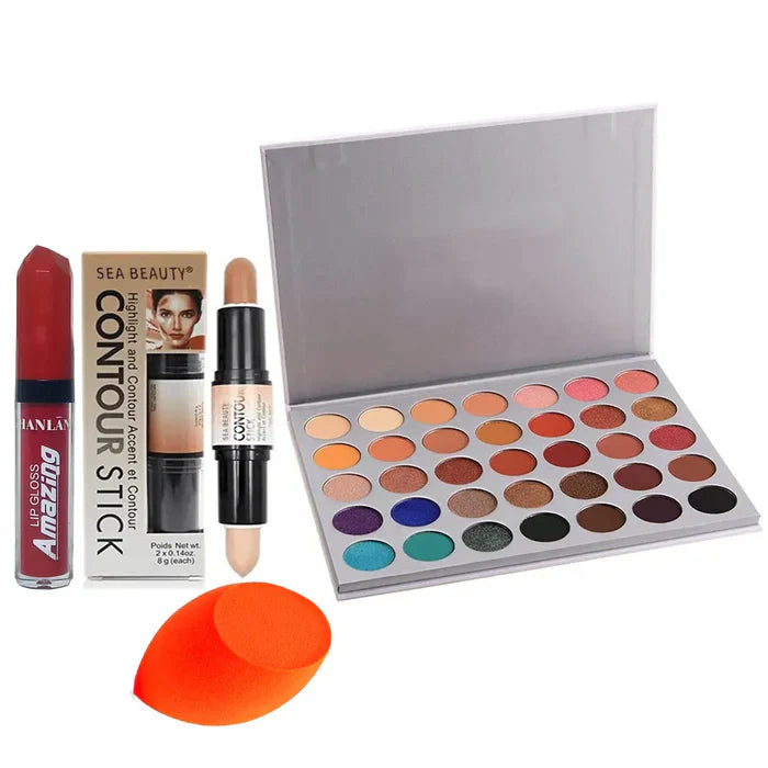 Pack of 4 Make deal (35 color makeup palette , Lip gloss , blender Cosmia.pk