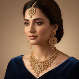 Rose Bridal Color Necklace Set with Earrings & Tikka