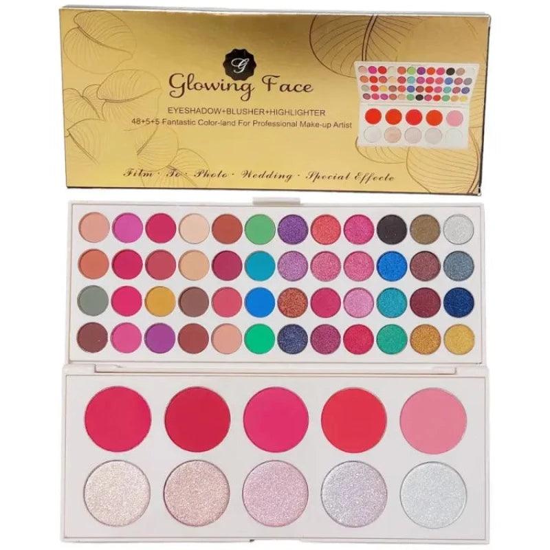 Glowing Face Eyeshade with Highlighter and Blush 48 Eyeshadow & 10 Glowing Face