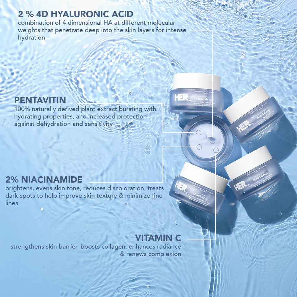 HER Beauty cloud drop Overnight Water Sleep Mask (72hr Hydration) 50ml HER Beauty