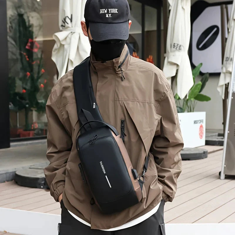 Men Anti Theft, USB Charging, Crossbody Short Travel Sling Bag Pack Cosmia.pk