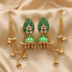 Jhumka earrings with Kundan stones and Sahary Cosmia.pk