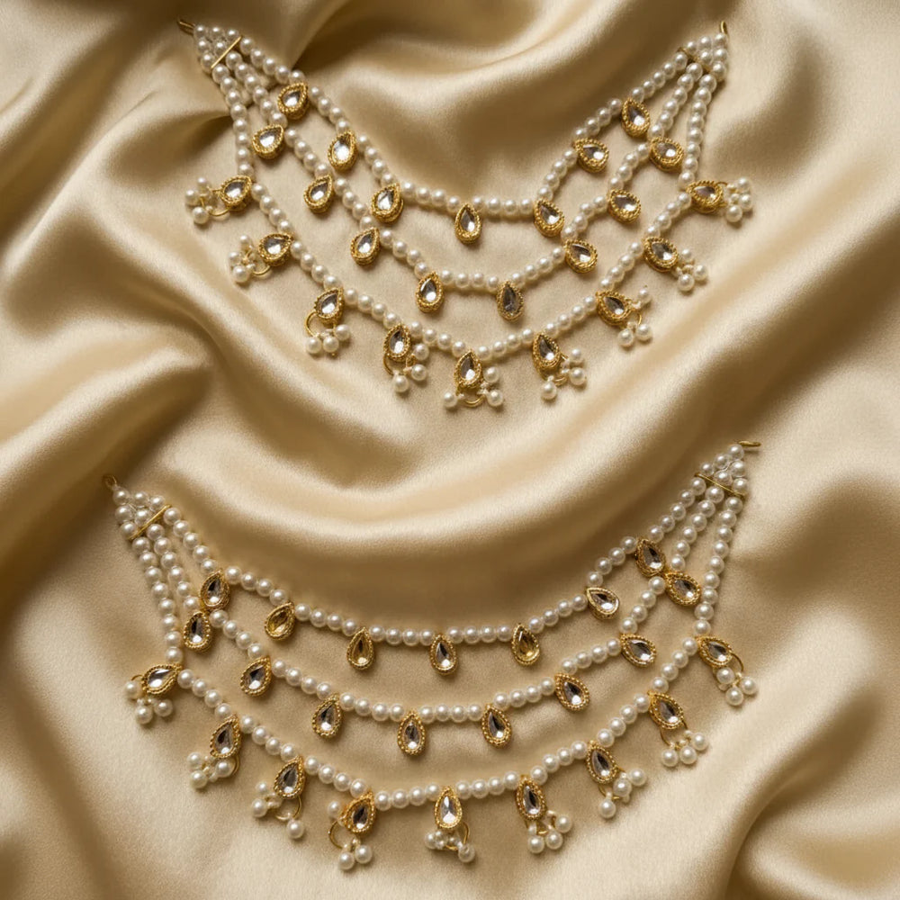 3 Lines Kundan and pearl Latkan Saharay Cosmia.pk