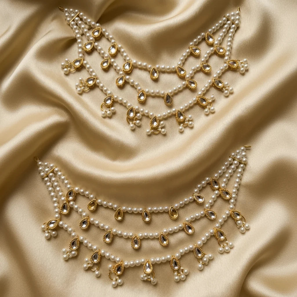 3 Lines Kundan and pearl Latkan Saharay Cosmia.pk