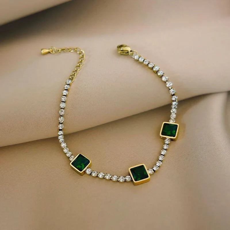 Luxury Green Emerald Stainless Steel Bracelet Cosmia