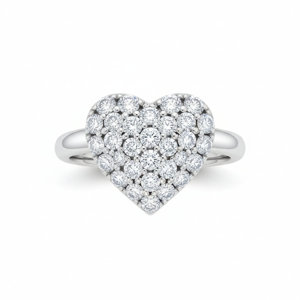Women 925 Sterling Silver Crystal Love Heart Shaped Ring Cosmia