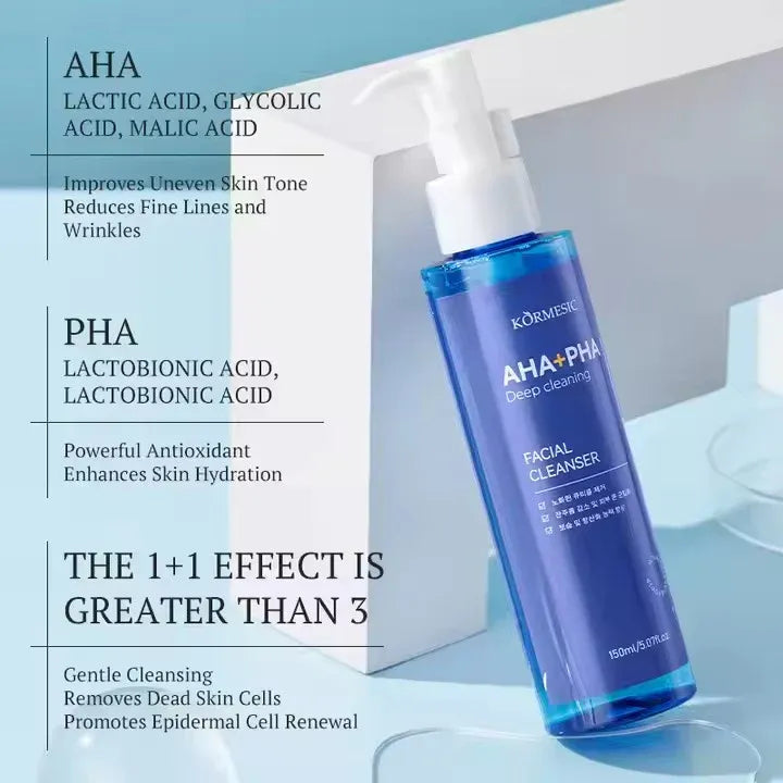 KORMESIC Deep Cleansing Hydrating Face Wash AHA+PHA Facial Cleanser - 150ml KORMESIC