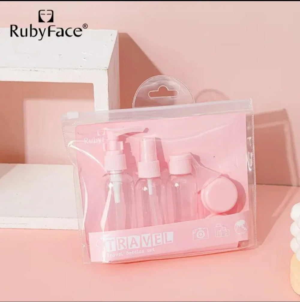 Travel Refillable Bottles Set with Pouch – 6Pcs Ruby Face