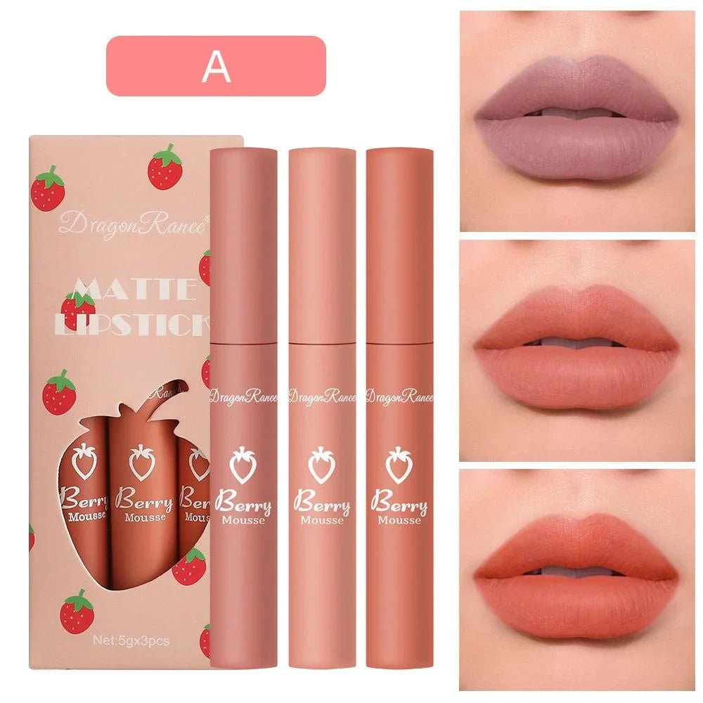 3Pcs Dragon Ranee Nude Liquid Lipstick Set Matte Dragon Ranee
